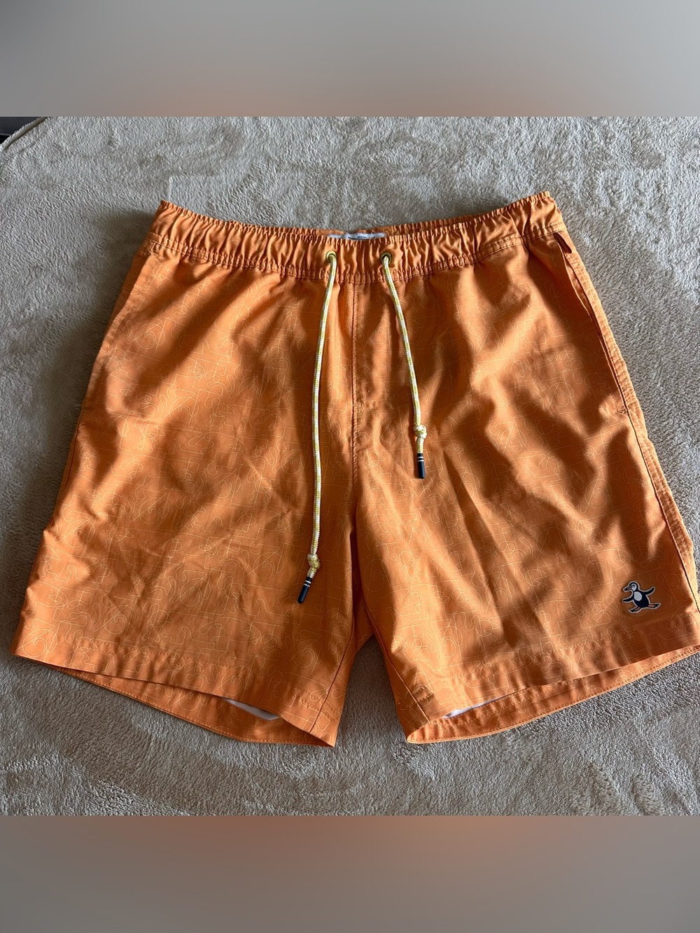 Original Penguin Men's 7 Inch Volley Swim Short Lim Fit Small Orange Print